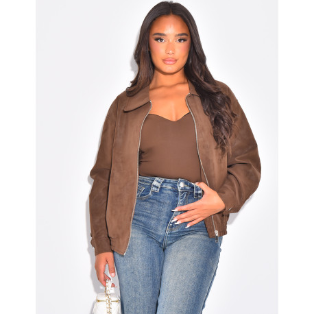 Veste oversize en suédine marron chocolat