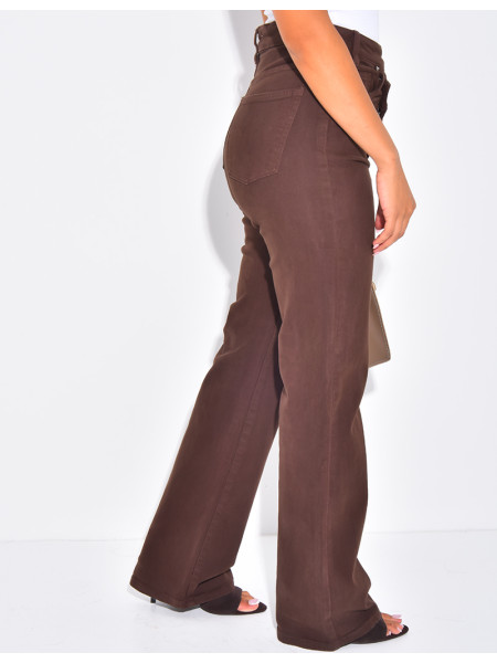 Straight-leg stretch jeans with crossover button fastening