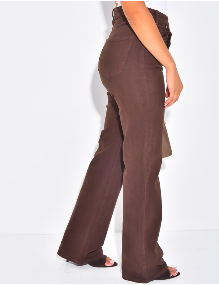 Straight-leg stretch jeans with crossover button fastening