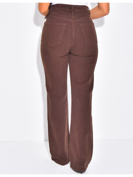 Straight-leg stretch jeans with crossover button fastening