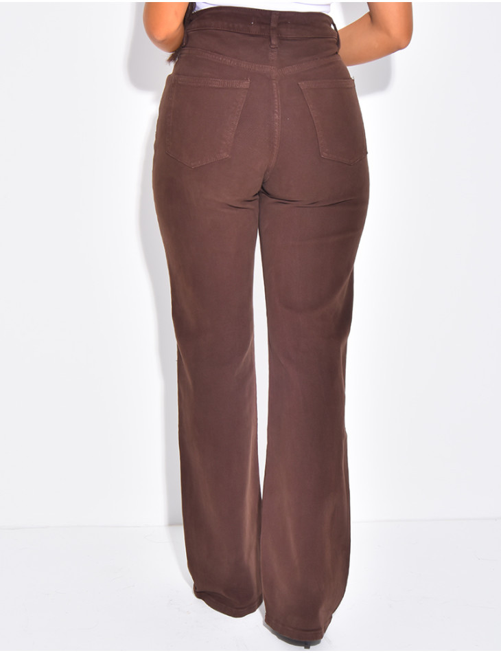 Straight-leg stretch jeans with crossover button fastening