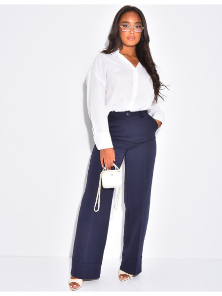 Hoch taillierte Anzughose mit Umschlag