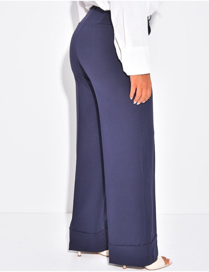 Pantalon de tailleur taille haute à revers