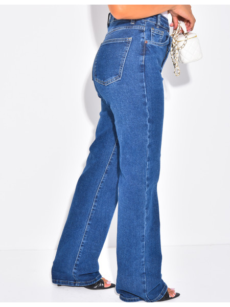 Straight-leg stretch jeans with crossover button fastening