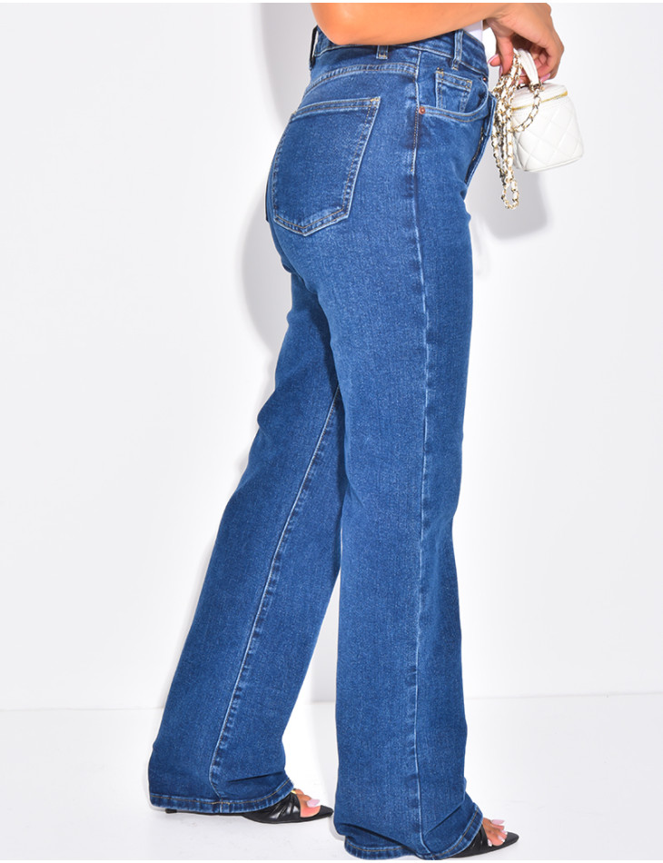Straight-leg stretch jeans with crossover button fastening