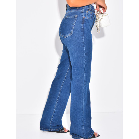 Straight-leg stretch jeans with crossover button fastening