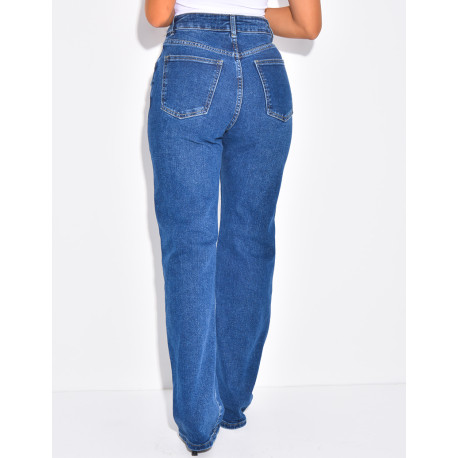 Straight-leg stretch jeans with crossover button fastening
