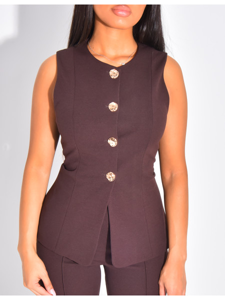 Ensemble top sans manche à boutons dorés & pantalon flare