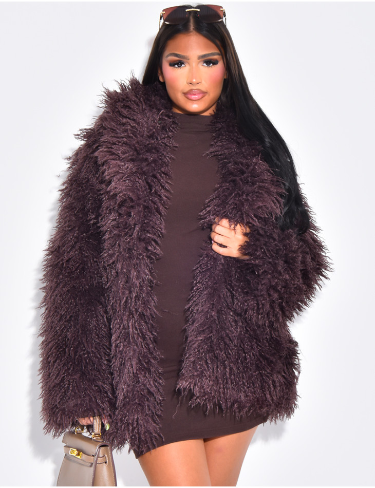 Manteau mi-long à fourrure fluffy