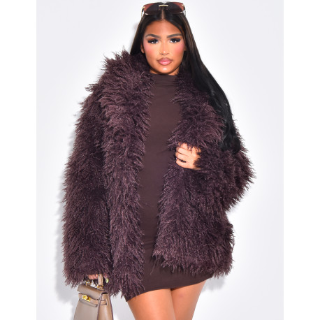 Manteau mi-long à fourrure fluffy