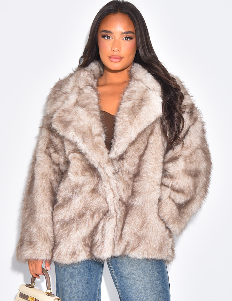 Mid-length faux fur coat