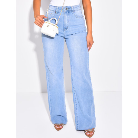 Jeans coupe droite bleu délavé stretchy