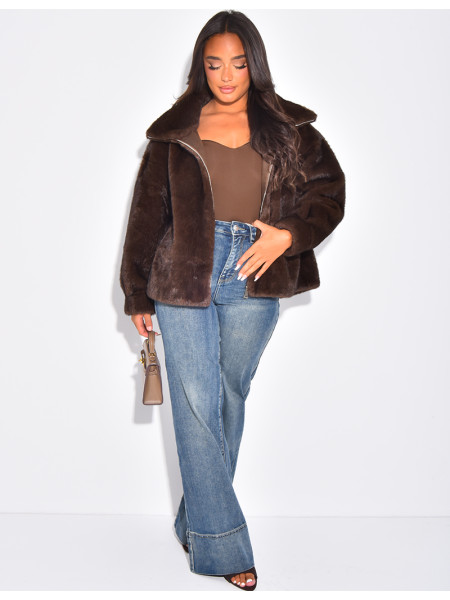 Premium faux fur jacket with stand-up collar
