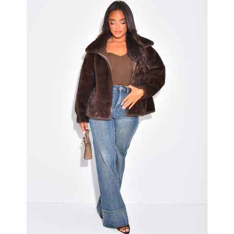 Premium faux fur jacket with stand-up collar