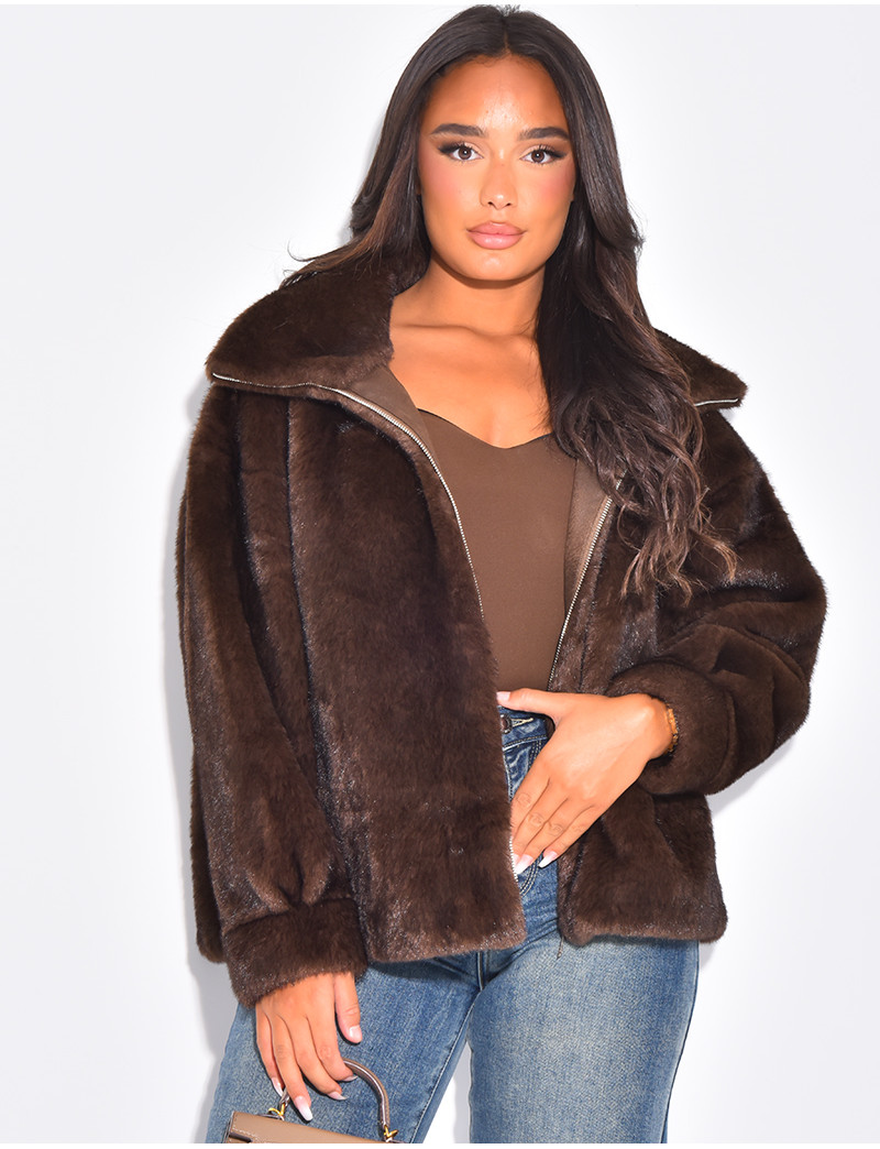 Veste En Jean Doublée ADRIANA - Taille M (fonctionne Comme XS) - Col Fausse Fourrure - Occasion