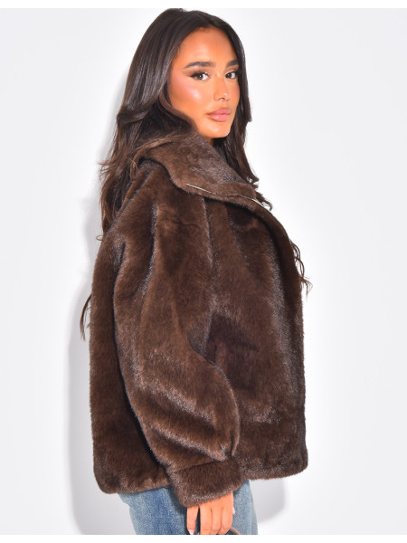 Premium faux fur jacket with stand-up collar