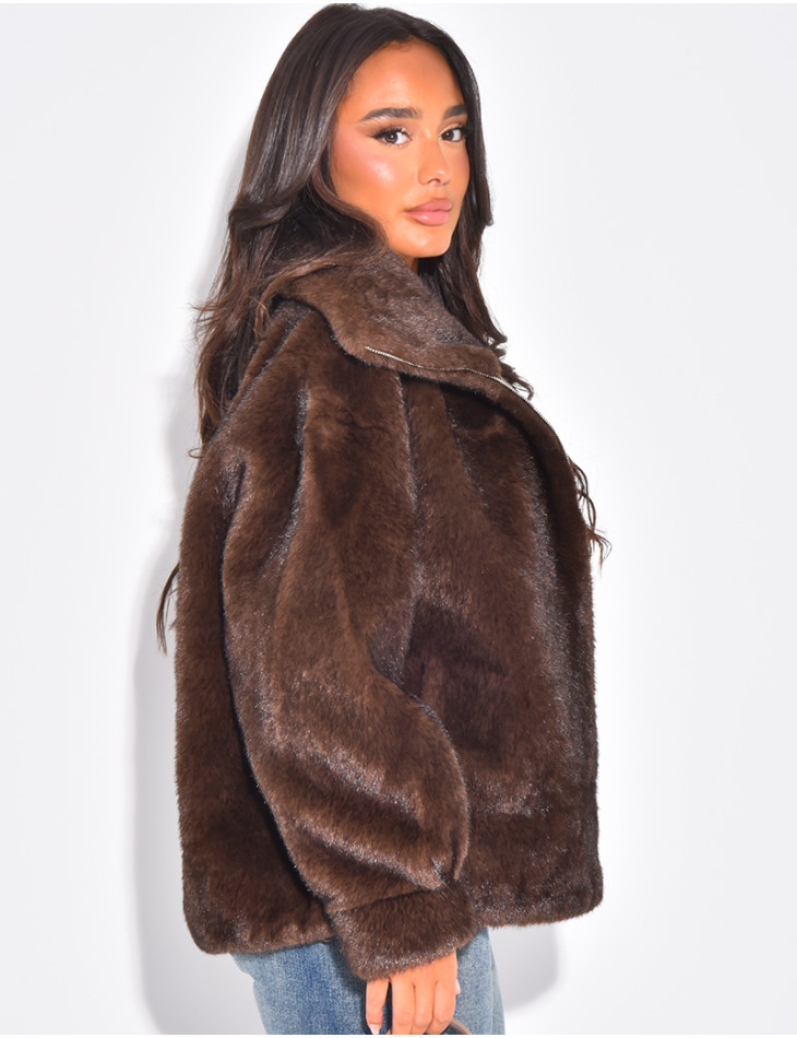 Premium faux fur jacket with stand-up collar