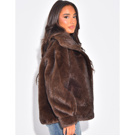 Premium faux fur jacket with stand-up collar