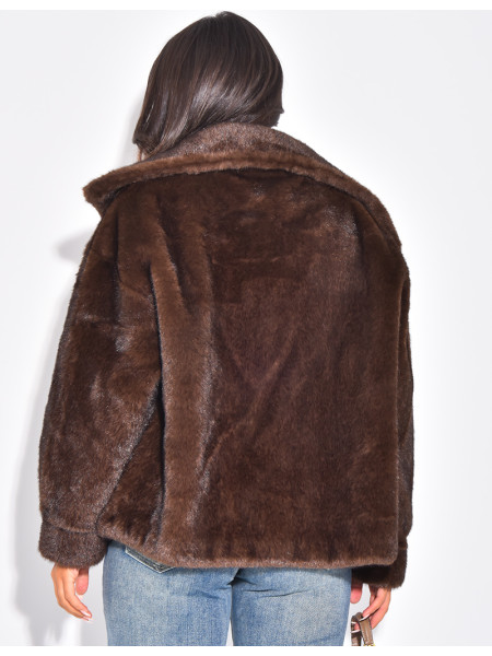 Premium faux fur jacket with stand-up collar
