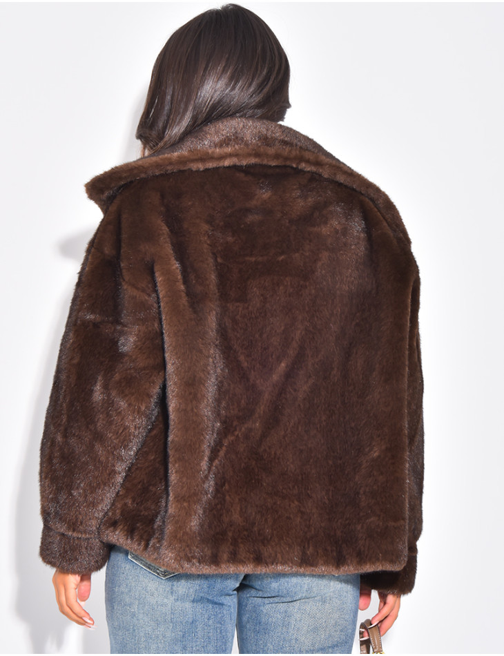 Premium faux fur jacket with stand-up collar