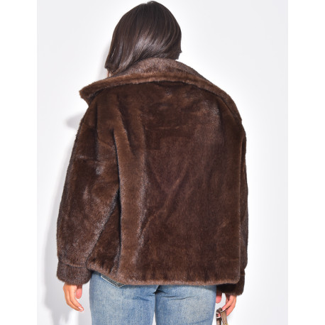 Premium faux fur jacket with stand-up collar