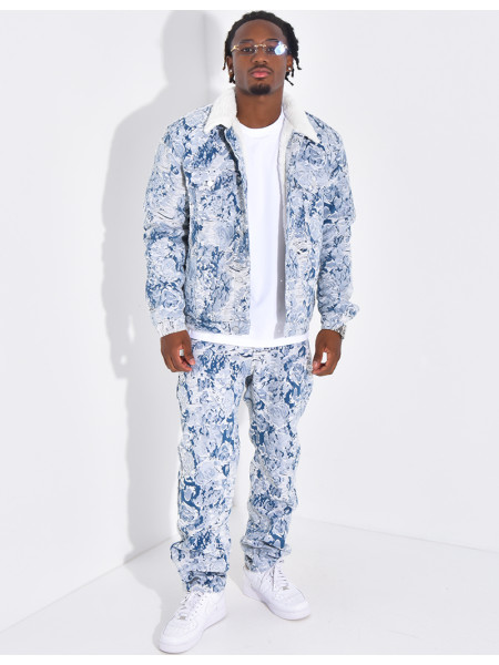 Veste à motifs avec fourrure sur le col