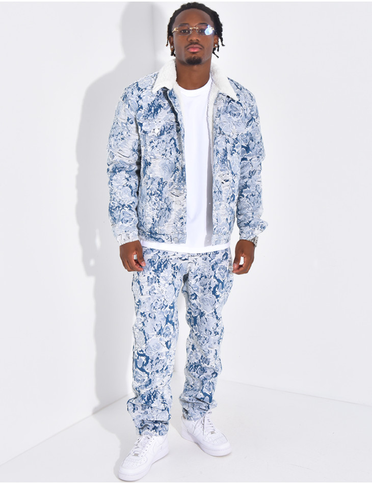 Veste à motifs avec fourrure sur le col