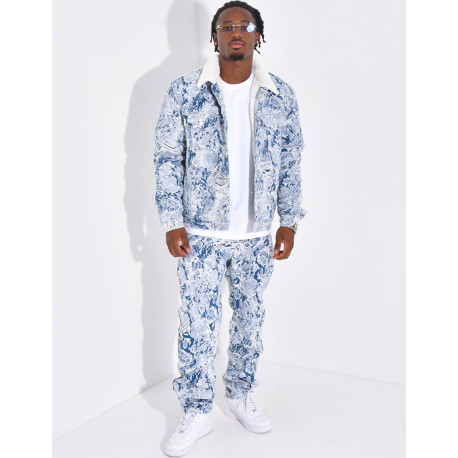 Veste à motifs avec fourrure sur le col