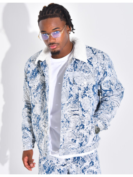 Veste à motifs avec fourrure sur le col