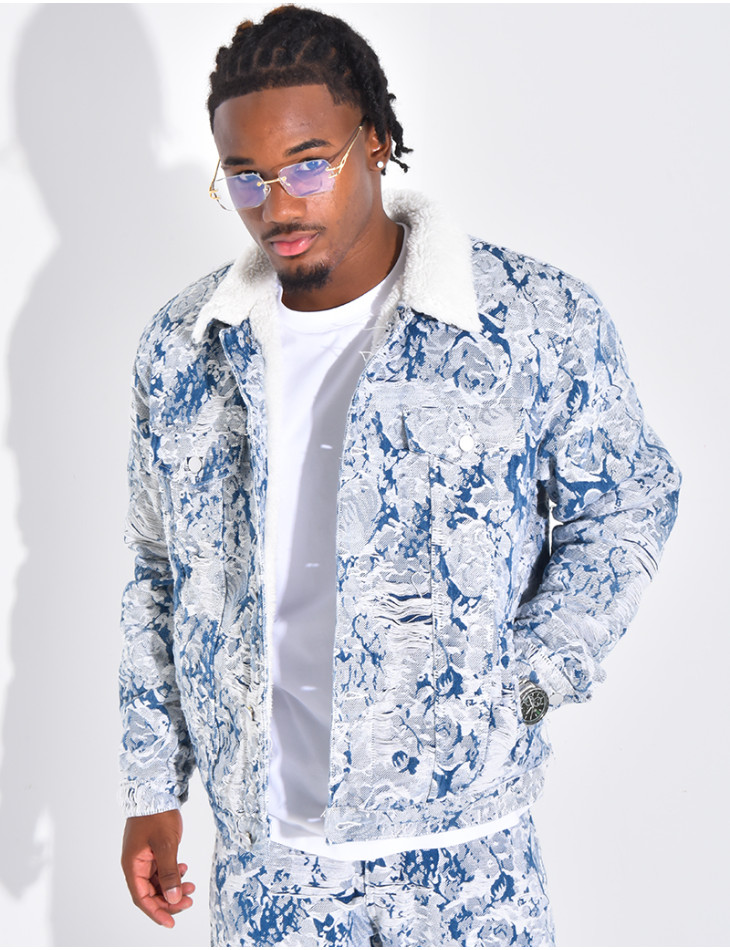 Veste à motifs avec fourrure sur le col