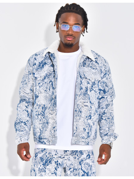 Veste à motifs avec fourrure sur le col