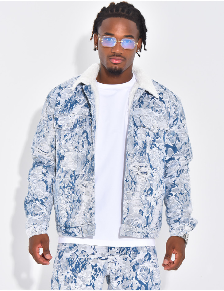 Veste à motifs avec fourrure sur le col