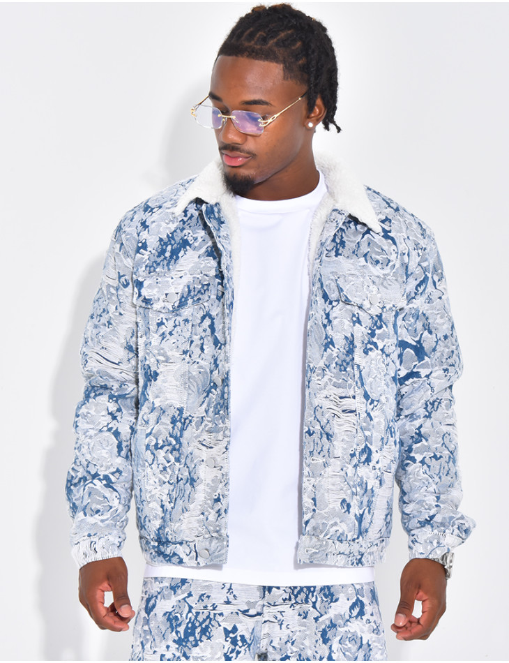 Veste à motifs avec fourrure sur le col