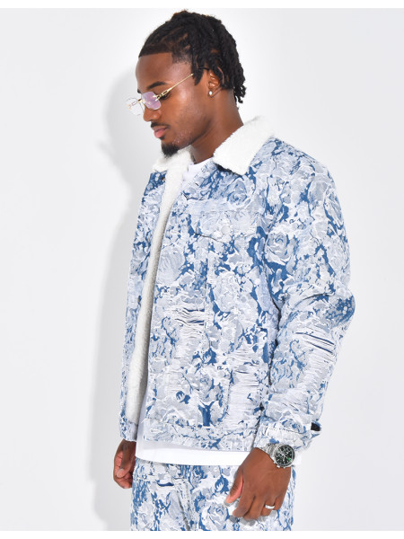 Veste à motifs avec fourrure sur le col