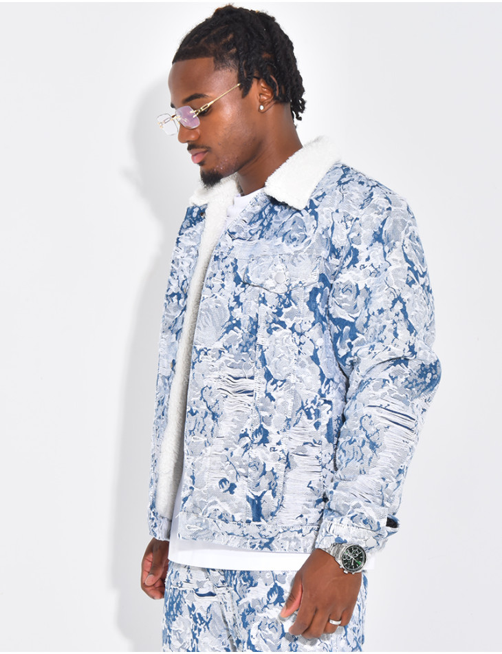 Veste à motifs avec fourrure sur le col