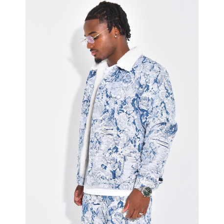 Veste à motifs avec fourrure sur le col