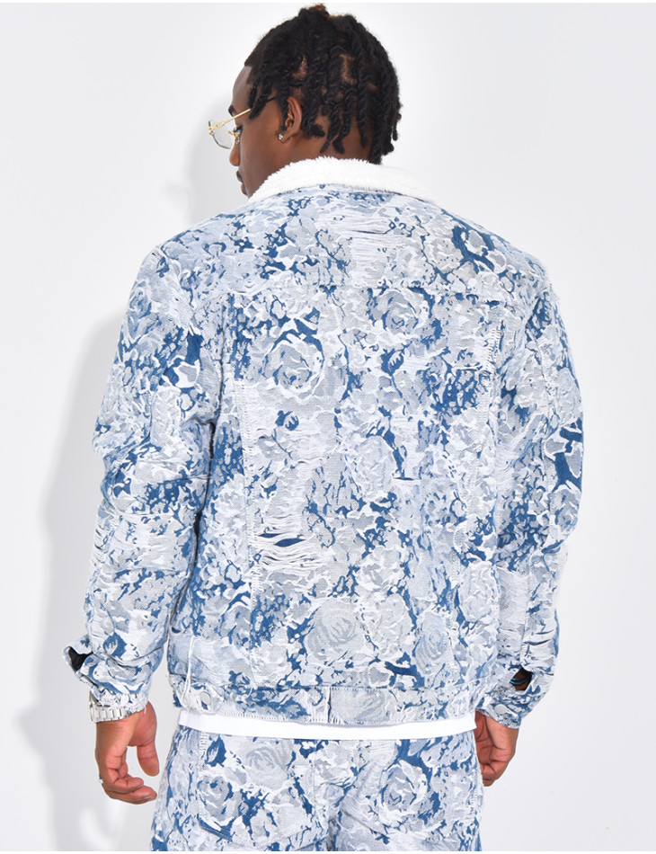 Veste à motifs avec fourrure sur le col