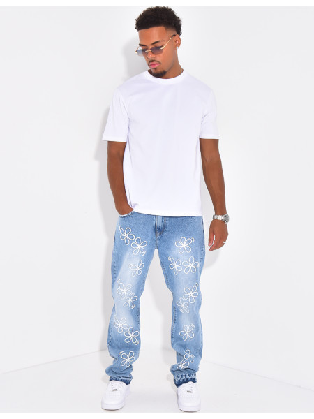 Jeans homme motifs fleurs