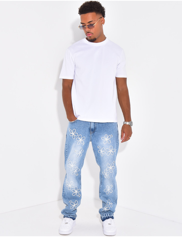 Jeans homme motifs fleurs