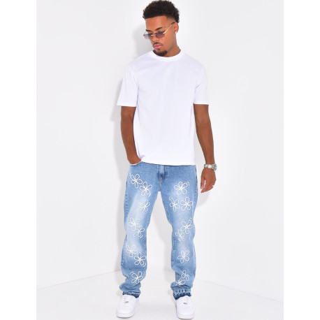 Jeans homme motifs fleurs