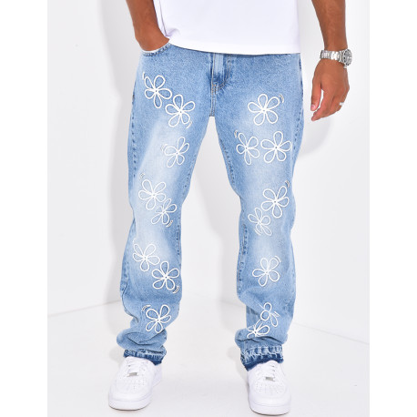 Jeans homme motifs fleurs