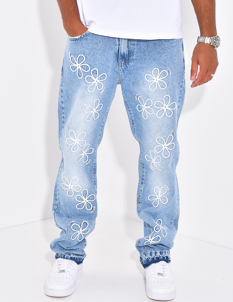 Jeans homme motifs fleurs