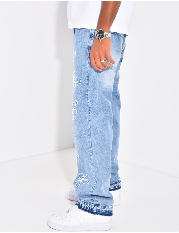 Jeans homme motifs fleurs