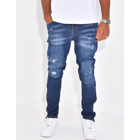 Jeans à fermeture éclaire et tâches