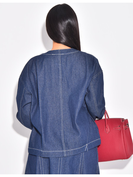 Straight-cut denim jacket with white topstitching