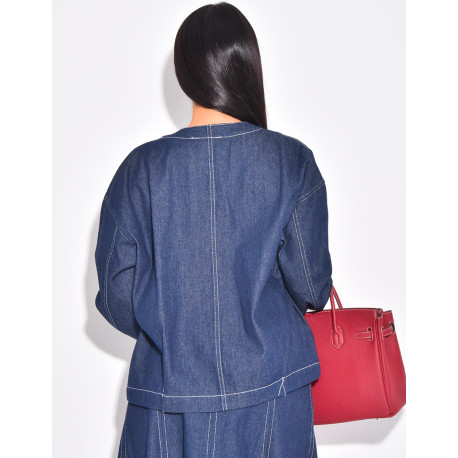 Straight-cut denim jacket with white topstitching