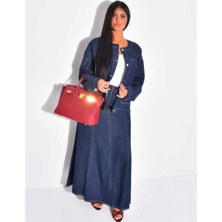 Straight-cut denim jacket with white topstitching