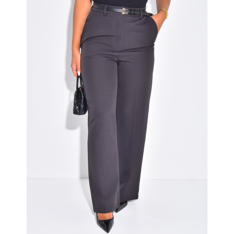 Straight-cut tailored trousers with belt