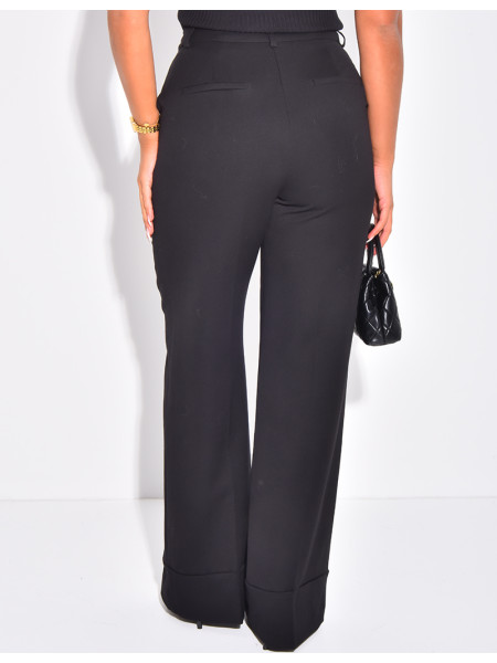 Pantalon de tailleur taille haute à revers