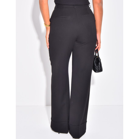 Pantalon de tailleur taille haute à revers